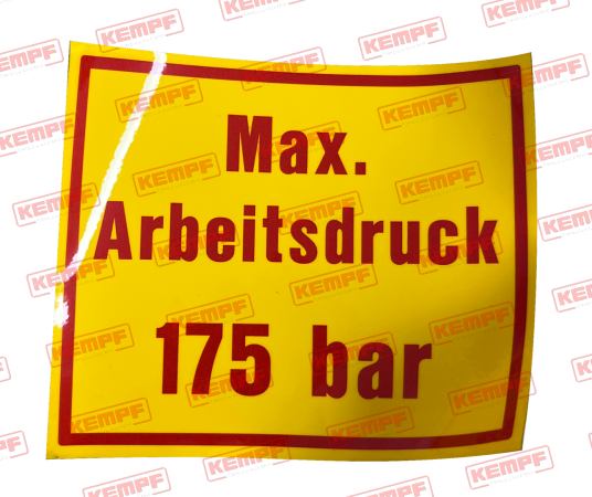 93433 Kempf Aufkleber  "max.Arbeitsdruck 175 bar"